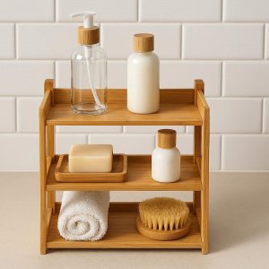 19 Tiered Bamboo Bathroom Counter Organizer - Natural Wood