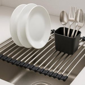 2 Over-The-Sink Foldable Dish Drying Rack with Cutlery Caddy