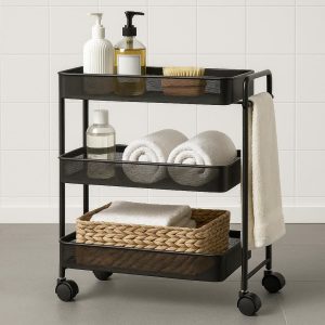 Rolling Bathroom Storage Cart - 3-Tier with Towel Bar