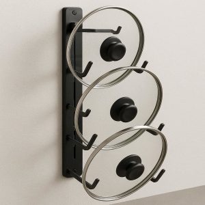 Wall-Mounted Pot Lid Organizer Rack with Adjustable Arms